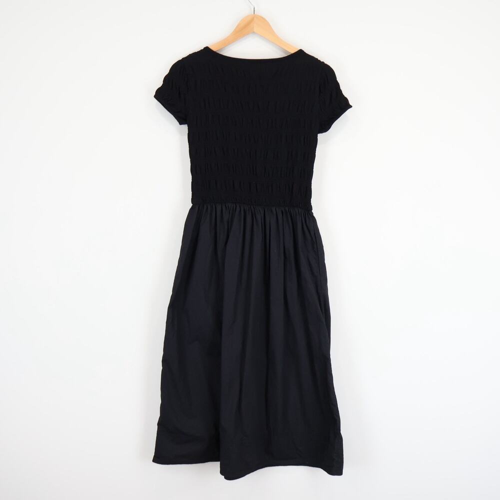 Madewell Smocked Boatneck Midi Dress Jet Black Size Small - Picture 7 of 8